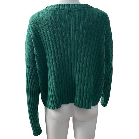 AMERICAN EAGLE Womens Sz XL Green Boxy Cropped Knit Ribbed Cardigan Sweater - Picture 3 of 16